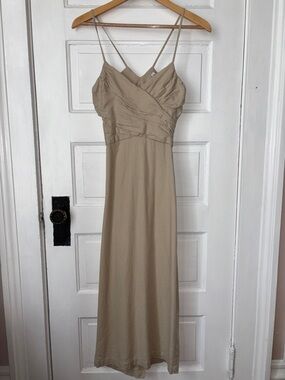 ZARA LINEN BLEND MAXI DRESS WITH BACK CUTOUT